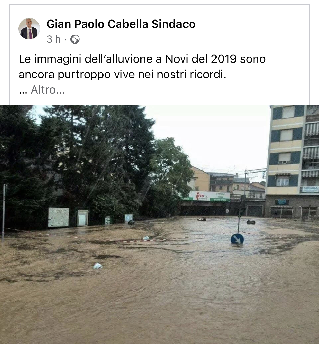 “Non potremo mai dimenticare l’alluvione del 2019”, ma la foto è del 2014